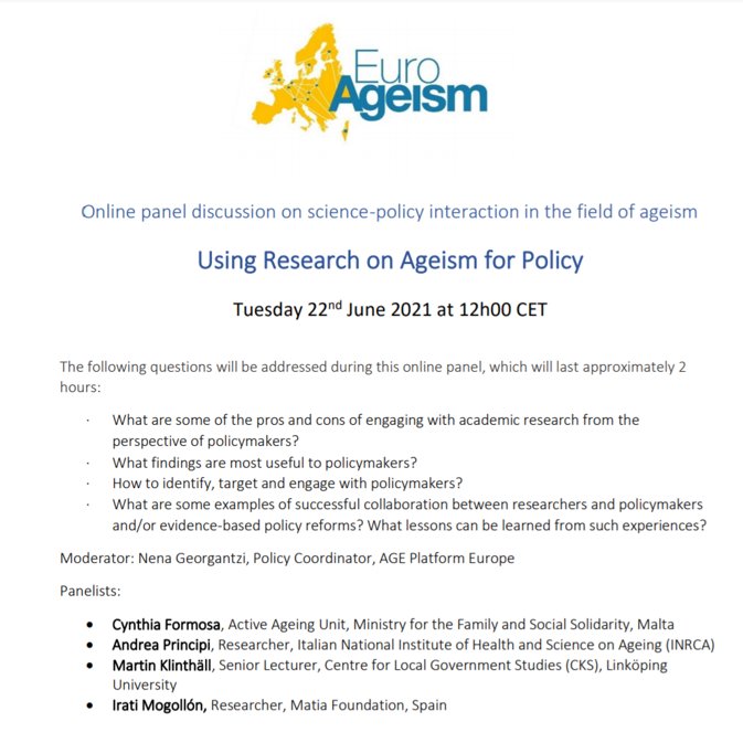 ITNEuroAgeism's tweet photo. 📅There is still time to register for our event next week where researchers and policy-makers come together with ESRs to discuss #ageism #research and #policy. Free registration here: https://t.co/wBDOdKY2HZ

#H2020 @MSCActions https://t.co/67VzwzZfCw
