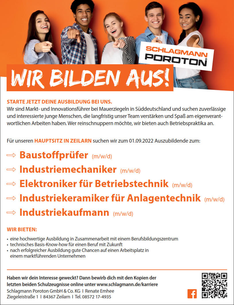SchlagmannT9's tweet photo. Zum #Ausbildungsstart2022  suchen wir für den Hauptsitz #Zeilarn #Baustoffprüfer, #Industriemechaniker, #Elektroniker für Betriebstechnik, #Industriekeramiker und #Industriekaufmann. Wir freuen uns auf Bewerbungen unter https://t.co/ME3CAtqK2g – bitte weitersagen! #wirbildenaus https://t.co/cBD8H3piG8