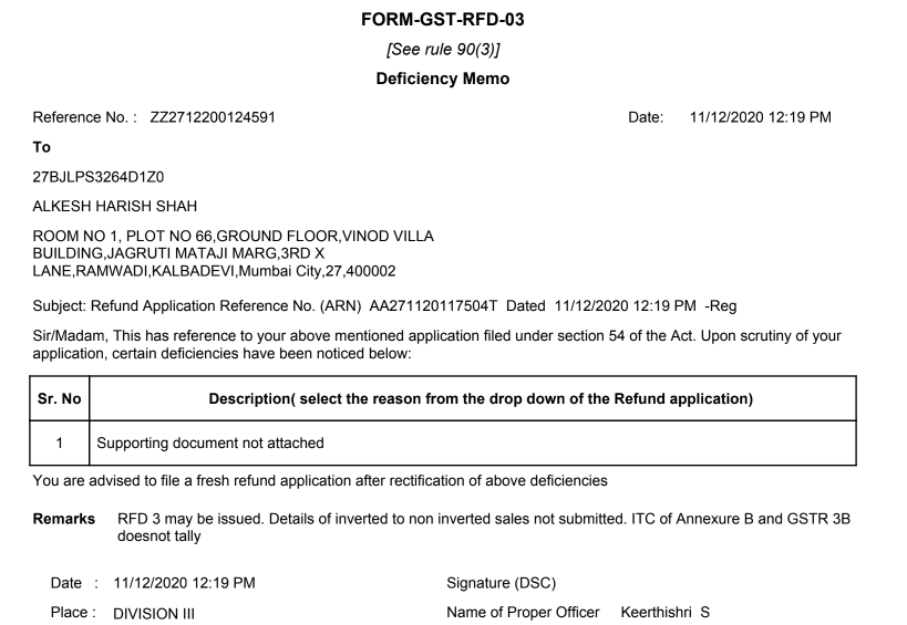 alkesh18's tweet photo. Unable to file #gstrefundapplication due to #technicalerror showing "Refund has already been claimed for this document" while filing Refund statement1A.GSTNo 27BJLPS3264D1Z0 Facing this issue from last 5 months @cbic_india @GST_Council @Infosys_GSTN @GST_Maharashtra @nsitharaman https://t.co/URp2q3rQ1n