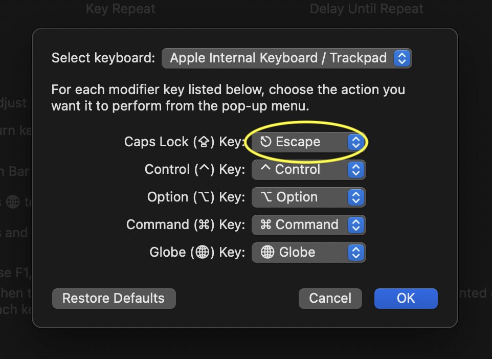 f6ary's tweet image. 🥳 VIM was released in #Xcode13
The beta currently doesn't support custom keybindings or plugins
Save yourself some trouble and remap ESC to caps lock through system preferences 👇