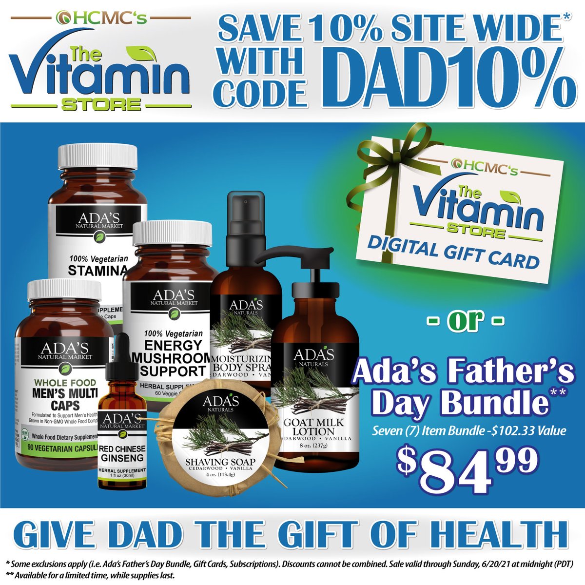 healthiercmc's tweet image. Hello $HCMC Followers. Celebrate the great men in your life!! TheVitaminStore.com has the perfect vitamin, supplement, &amp;amp; personal care bundle built just for Dad. Plus, SAVE 10% site wide with code DAD10% thru Father’s Day. From your friends at HCMC, Happy Father’s Day.