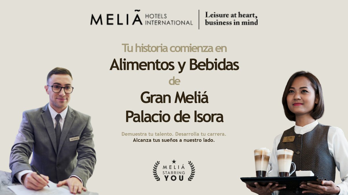 LolaChamorro1's tweet photo. Escojas la historia que escojas, tú eres el protagonista en @MeliaHotelsInt😉Buscamos Director/a #AlimentosyBebidas en @GMelia_Isora🥂🍾Ven a formar parte de un gran equipo, te estamos esperando con los brazos abiertos! #WeAreMelia #OfertaDeEmpleo #Empleo https://t.co/eUALB0UVgJ https://t.co/SewIA70A8w