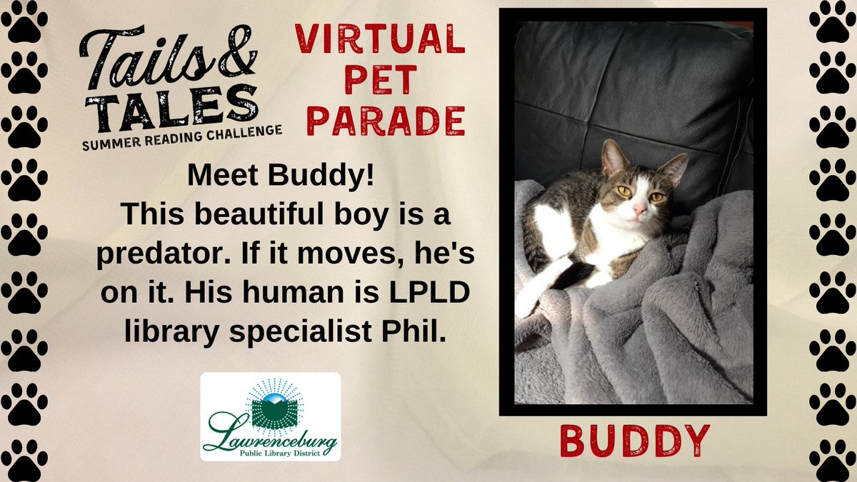 LawrenceburgLib's tweet photo. The Virtual Pet Parade marches on to celebrate the 2021 Summer Reading Challenge theme Tails and Tales. Sign up at: https://t.co/RDjOhP2UM5 - you can win prizes! Then email us a photo for the Virtual Pet Parade to: adultprograms@lpld.lib.in.us
#TailsandTales
#LPLD https://t.co/coahgsPnQJ