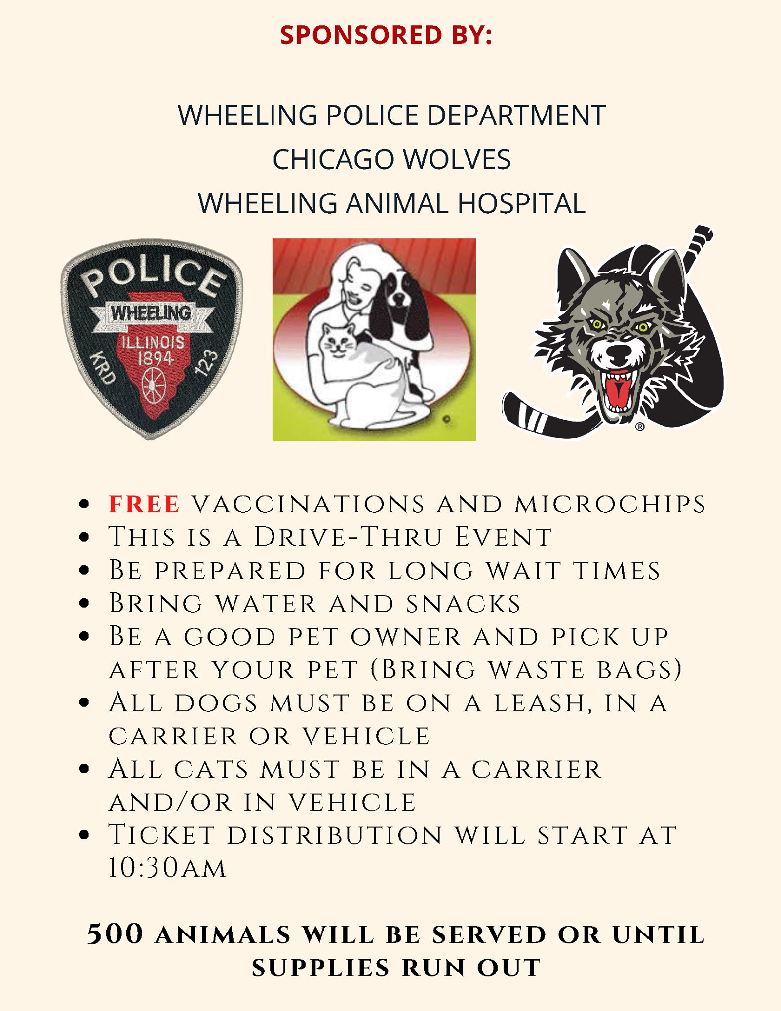Village Of Wheeling On Twitter The Policewheeling In Conjunction With The Chicago Wolves And Wheeling Animal Hospital Are Hosting A Free Pet Vaccine Clinic On Saturday July 10 Https T Co Qpnjpvs1dd