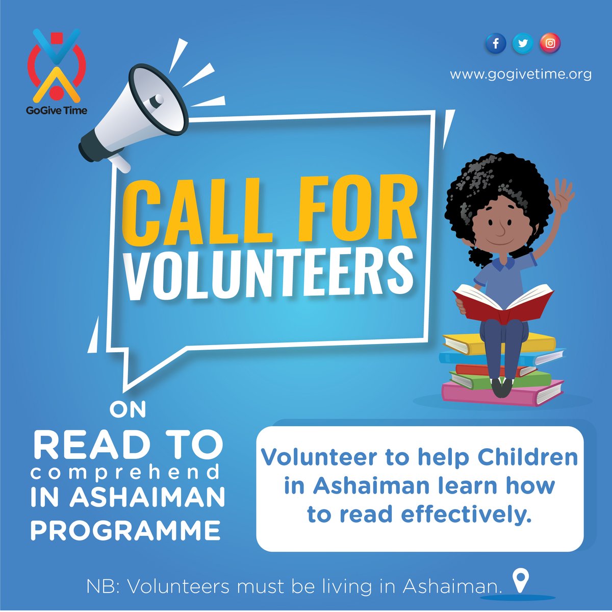 gogivetime's tweet photo. Do  you live in Ashaiman? or its environs? Are you interested in #volunteering to help young children to read more effectively? 

If this is you. Kindly sign up below! #gogivetime #100volunteerstories #volunteerghana

https://t.co/sJnUWPlVJE https://t.co/naryMj9rhE