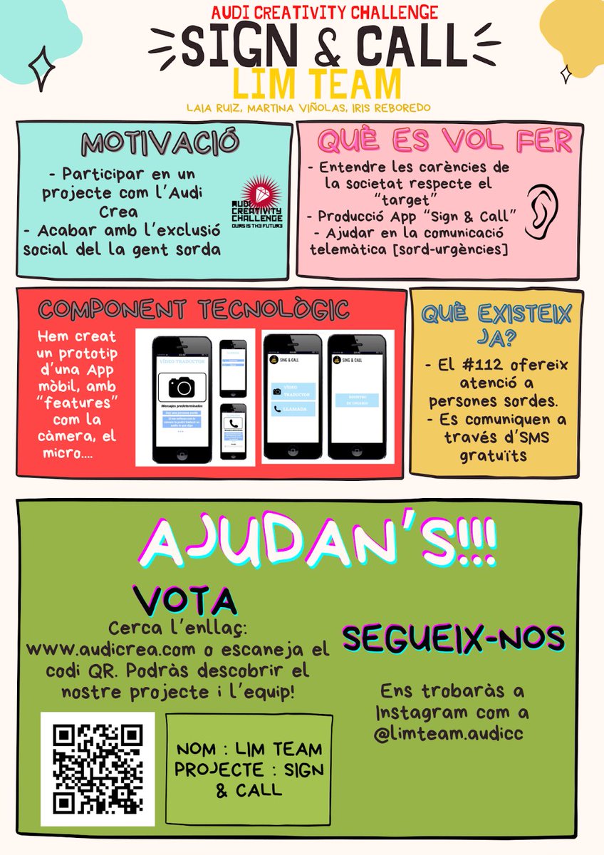 escolasadako's tweet photo. 📢El projecte Sign&Call, de l'equip Lim Team, finalita a l'Audi Creativity Challenge de Catalunya!📢
Lim Team som la Laia, l'Iris i la Martina de 4t d'ESO
Voleu saber més del nostre projecte?
https://t.co/YX0ulQff9S.
ENS AJUDEU? https://t.co/QJo4ImCaB4