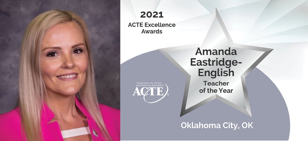 actecareertech's tweet photo. All summer long we're celebrating teachers like you who have gone above and beyond and have shown excellence in CTE. We're starting with our 2021 ACTE Award winners, announced at #VISIONCTE20. First up, Amanda Eastridge-English, our Teacher of the Year! https://t.co/oG5T7vCaeK https://t.co/Lhlshzvppl