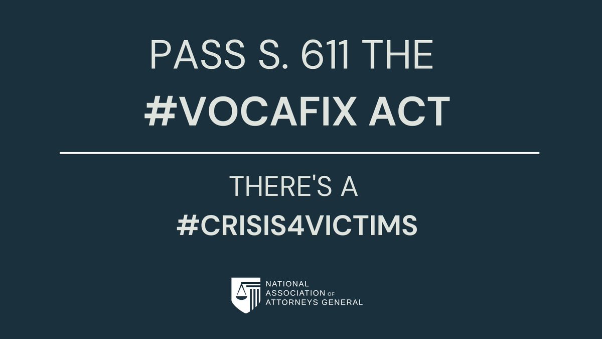 Last year, NAAG sent a letter signed by all 56 AGs urging Congress to adopt key changes to VOCA. This year, victims have already lost $500 million, &amp; they lose more every day. NAAG urges the Senate to end this #Crisis4Victims by passing the #VOCAFix. naag.org/press-releases…