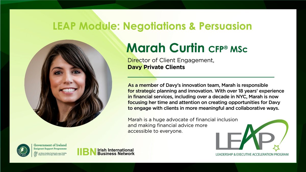 leap_now's tweet photo. We can't wait for our last #leapnow2021 Module: Negotiations & Persuasion with Marah Curtin @FinLitDub later today! @IIBN @GlobalIrish @amullennyc @jscanlon1 @Femolutionist
#leapnow https://t.co/T2QfbhflPf