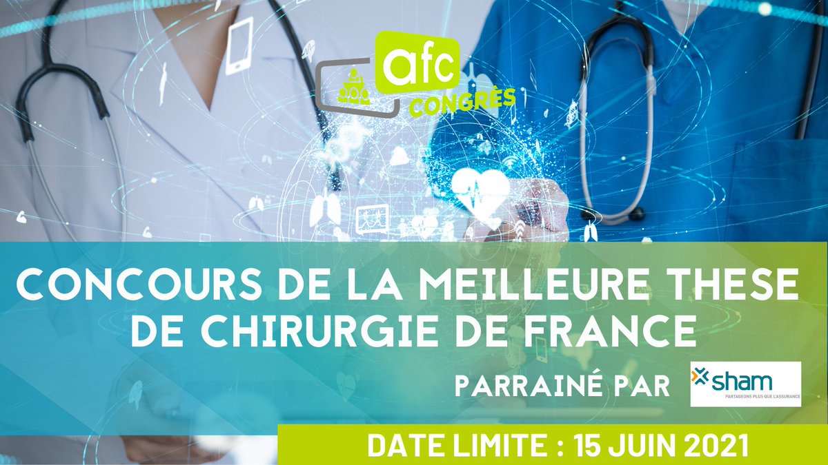 DERNIERE SEMAINE POUR PARTICIPER AU CONCOURS
Comment participer ?
Envoyez-nous le résumé de votre thèse avant le 15 juin 2021 : lnkd.in/dqEiBTh

Des bourses de mobilité seront décernées, en partenariat avec Sham, aux auteurs des trois meilleures thèses !