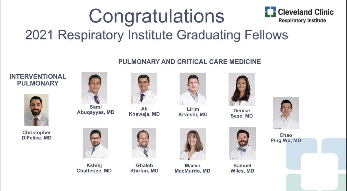 Congratulations to the @CleClinicRespir 2021 graduating fellows! They survived and thrived thru the #COVID19 pandemic and they are on there way to accomplish great things! We wish them the very best! <a href="/CCF_PCCM/">CCF Pulmonary and Critical Care Fellows</a> <a href="/APCCMPD/">APCCMPD</a> <a href="/ren_ashton/">Ren Ashton</a> <a href="/NealChaisson/">Neal Chaisson</a> @kapoora_cc <a href="/LatifiMani/">Mani Latifi</a> <a href="/msiuba/">Matt Siuba</a>
