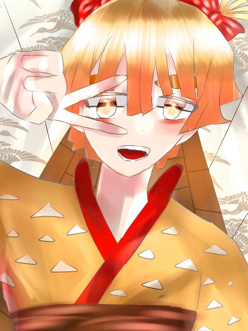 美咲💫みーちゃん🎴🤠さんがTwitterに投稿した我妻善逸(鬼滅の刃)のイラスト。