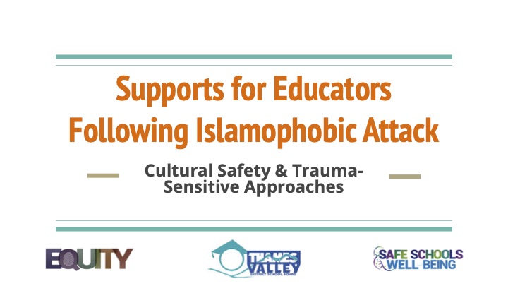 Staff in <a href="/TVDSB/">Thames Valley DSB</a> - a resource has been developed to provide culturally safe &amp; trauma-sensitive approaches for discussing the recent Islamophobic attack.  The resource can be accessed at the link below. 
docs.google.com/presentation/d…
