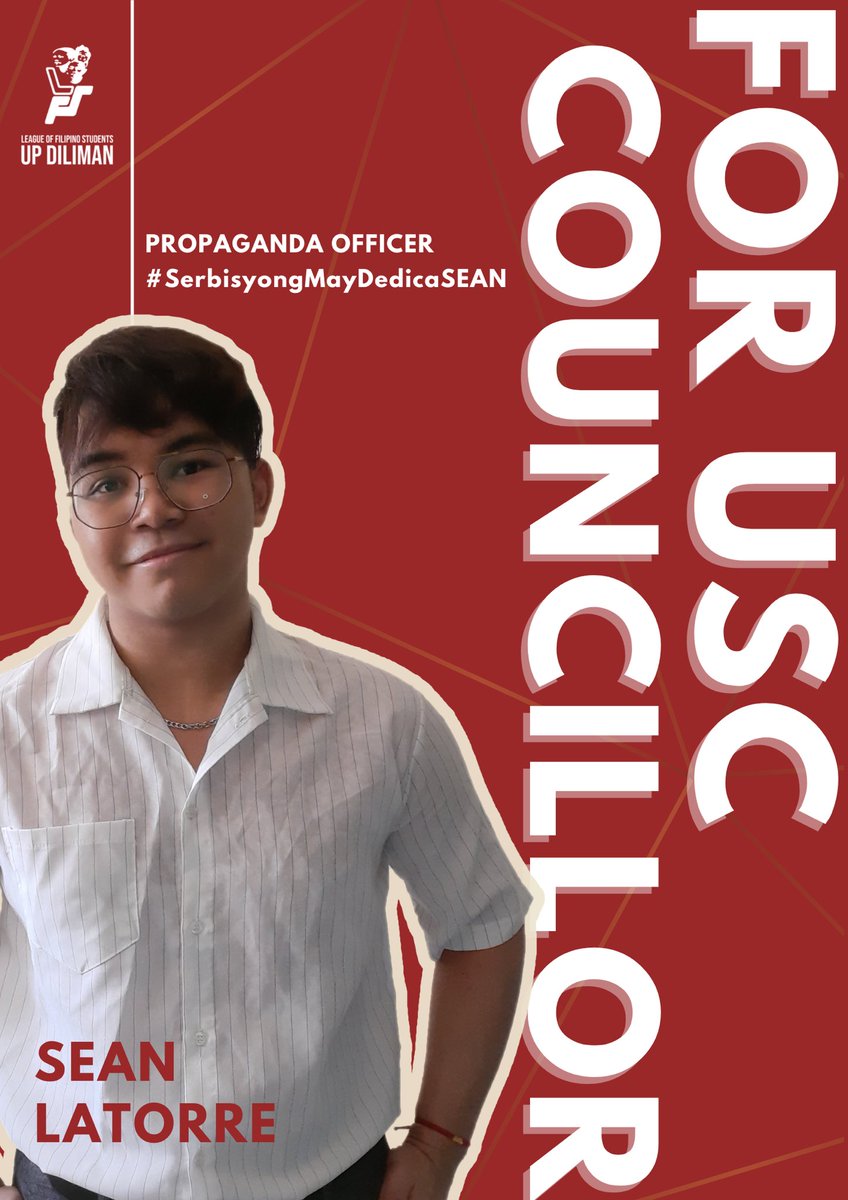 lfsupdiliman's tweet photo. Sean Latorre for USC Councillor: https://t.co/20zH1rxN2C

Lian Lao for USC Councillor: https://t.co/q2J9GIHM0P

Aira Ulat for Eduk Rep to the USC: https://t.co/EB6mUFX1oE https://t.co/H97407JG4k