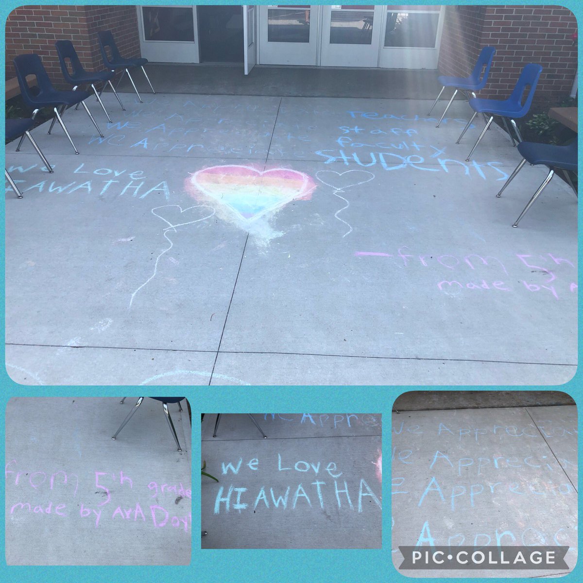 5th graders are so appreciative! Thank you for the chalk drawings showing your appreciation for 5th grade Fun Day - we appreciate you ALL! <a href="/PrincipalJW40/">Joe Watson</a> #ThisIsHiawatha
