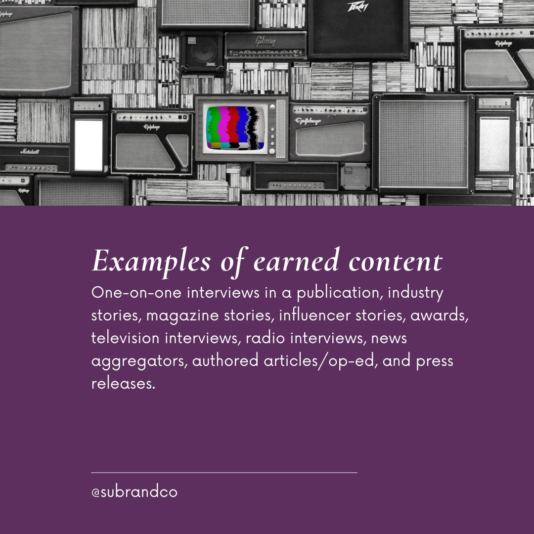 suBrandco's tweet photo. Earned content is earned by approaching a journalist/publication with news about your brand; you set up an interview if needed, and get published if it is newsworthy.
Read more: https://t.co/f9qys3vsau
#suBrandco #earnedmedia #earnedcontent #publicrelations #pr https://t.co/WSCaKQ4Uhx