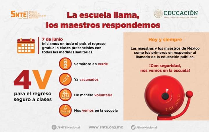 vivanmc06's tweet photo. #SNTEconMéxico 👩‍🏫🇲🇽👨‍🏫

🟠 El regreso voluntario✔️ gradual✔️ y escalonado✔️ a clases presenciales dio inicio 🧑‍💻🧑‍💼 bajo normas anti #COVID19 🦠 Maestros dan primer paso 👣 de vuelta a la escuela 🏫

#SNTE 📚 #NosVemosEnLaEscuela 🏤
Nota 👉 https://t.co/tVYR0Hai2K 👈 https://t.co/Xaz4e47QdC