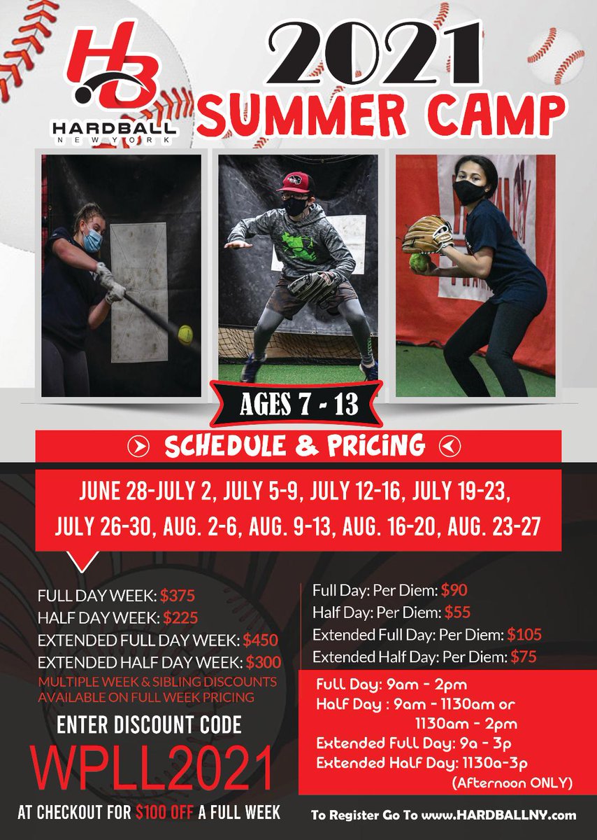 WPLL's tweet image. Hey @WPLL looking for summer camp ideas? Check out HardballNY and get $100 off a full week. Indoor camps with baseball/softball drills to develop skills for the fall. @hardballny @cityofwp @wplainsschools @wprecandparks @OLSschoolWP @FriendsofWPPS