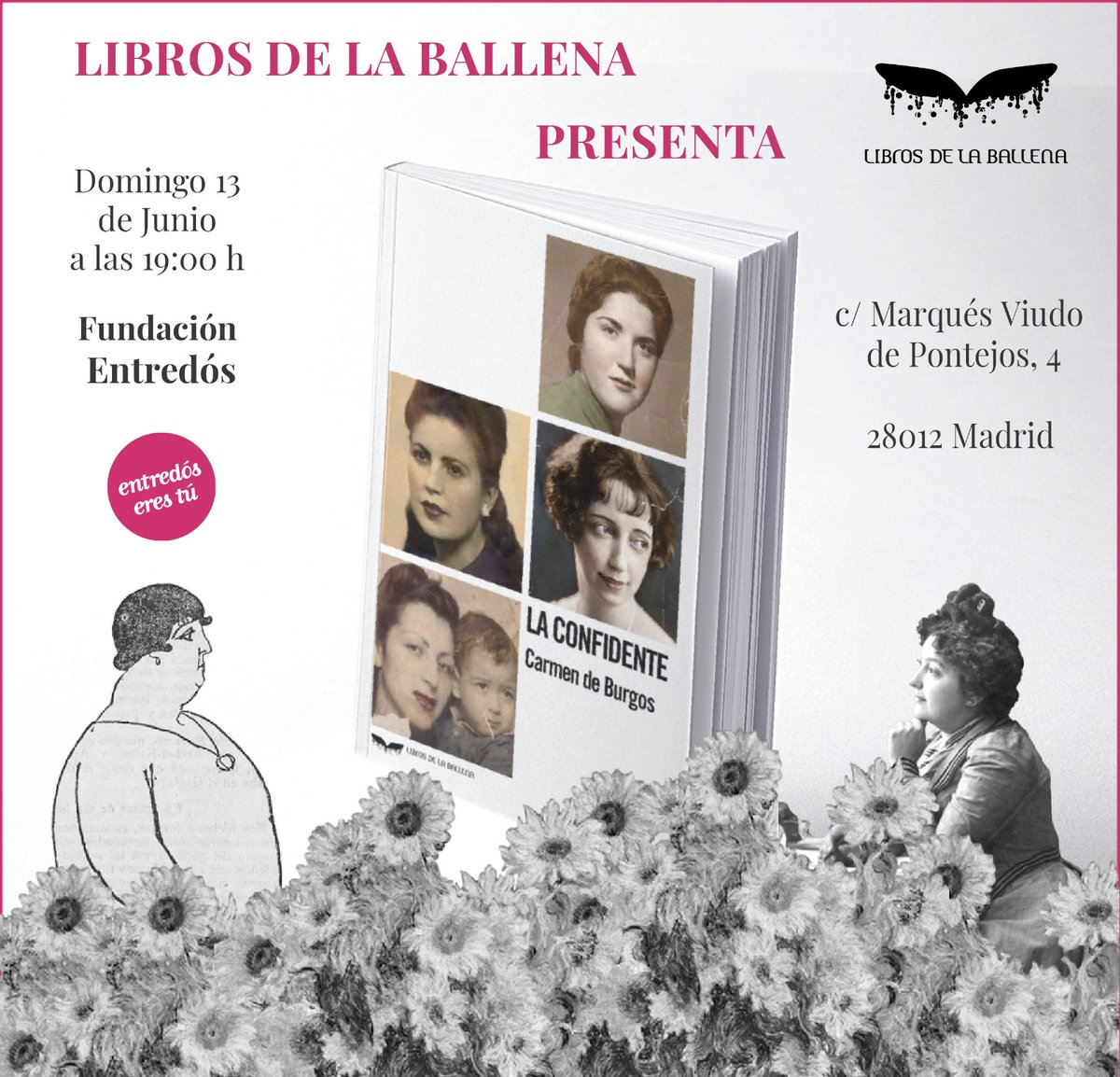 Colombinescribe's tweet photo. Este domingo vamos a presentar en la Fundación entredós «La confidente» de Carmen de Burgos. 
Por tema covid el aforo es limitado, para poder asistir tenéis que enviar un correo a entredos@fundacionentredos.org
¡No os lo perdáis! 💜 https://t.co/OClp17GKj3