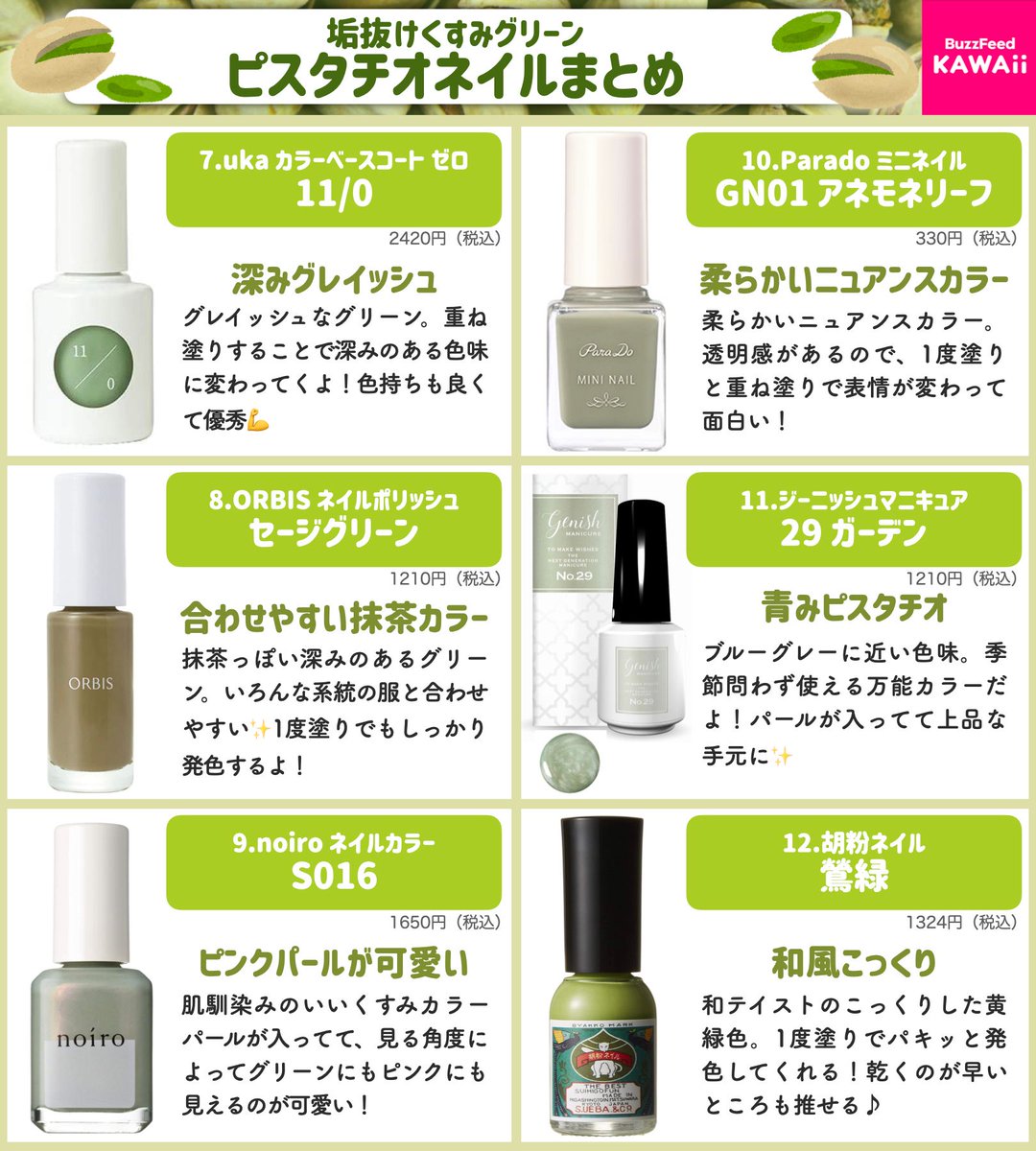 トレンド感満点のくすみグリーン✨

「ピスタチオネイル」をまとめました💚💅