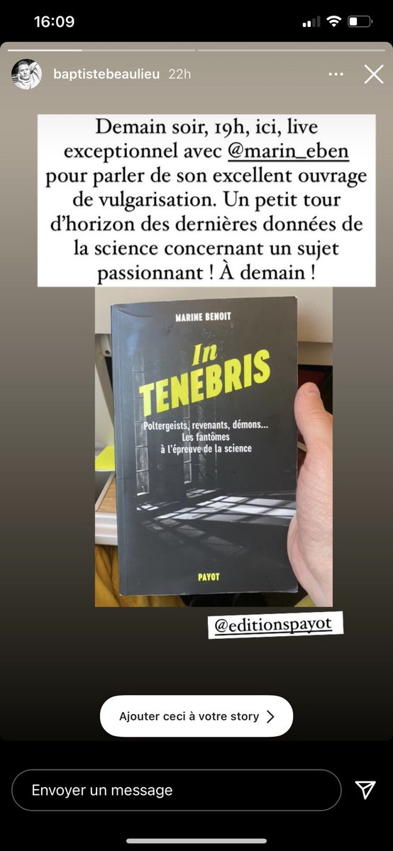 marin_eben's tweet photo. Ce soir à 19h je serai en live sur le compte Insta de @BeaulieuBap qui m’a chaleureusement invitée à parler d’In Tenebris. Y’aura pas d’effets spéciaux mais promis ce sera mieux que #Conjuring3. https://t.co/9ZkTnQHvE6
