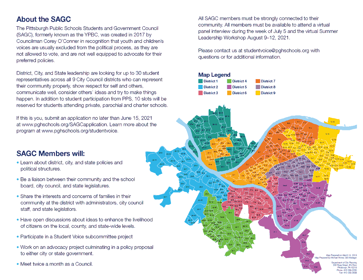 We are now accepting applications for the PPS Students &amp; Government Council for the 2021-22 school year. Please check out the attached brochure for additional information.  Applications can be submitted at pghschools.org/SAGCapplication by June 15!