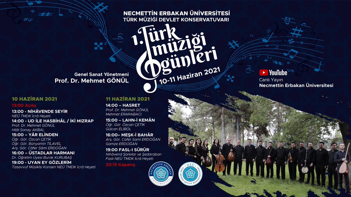 NEUniversitesi's tweet photo. Üniversitemiz Türk Müziği Konservatuvarı tarafından düzenlenen “1. Türk Müziği Günleri” konserinde buluşuyoruz. 

🗓️10 - 11 Haziran'da canlı yayınlanacak olan bu muhteşem konseri sakın kaçırmayın!

Açılış:⏰13.00

NEÜ YouTube Kanalı👇
https://t.co/YxSso4IhA8 https://t.co/GjHk2V9zQM