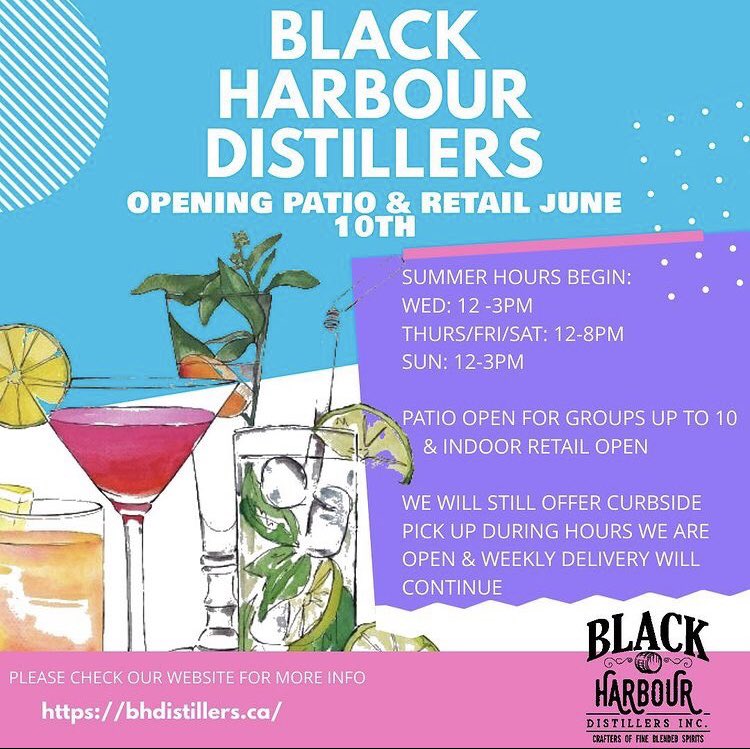 AspotoganHT's tweet photo. Only 2 more days until Black Harbour Distillers opens their patio! https://t.co/dbf4jjRTAX