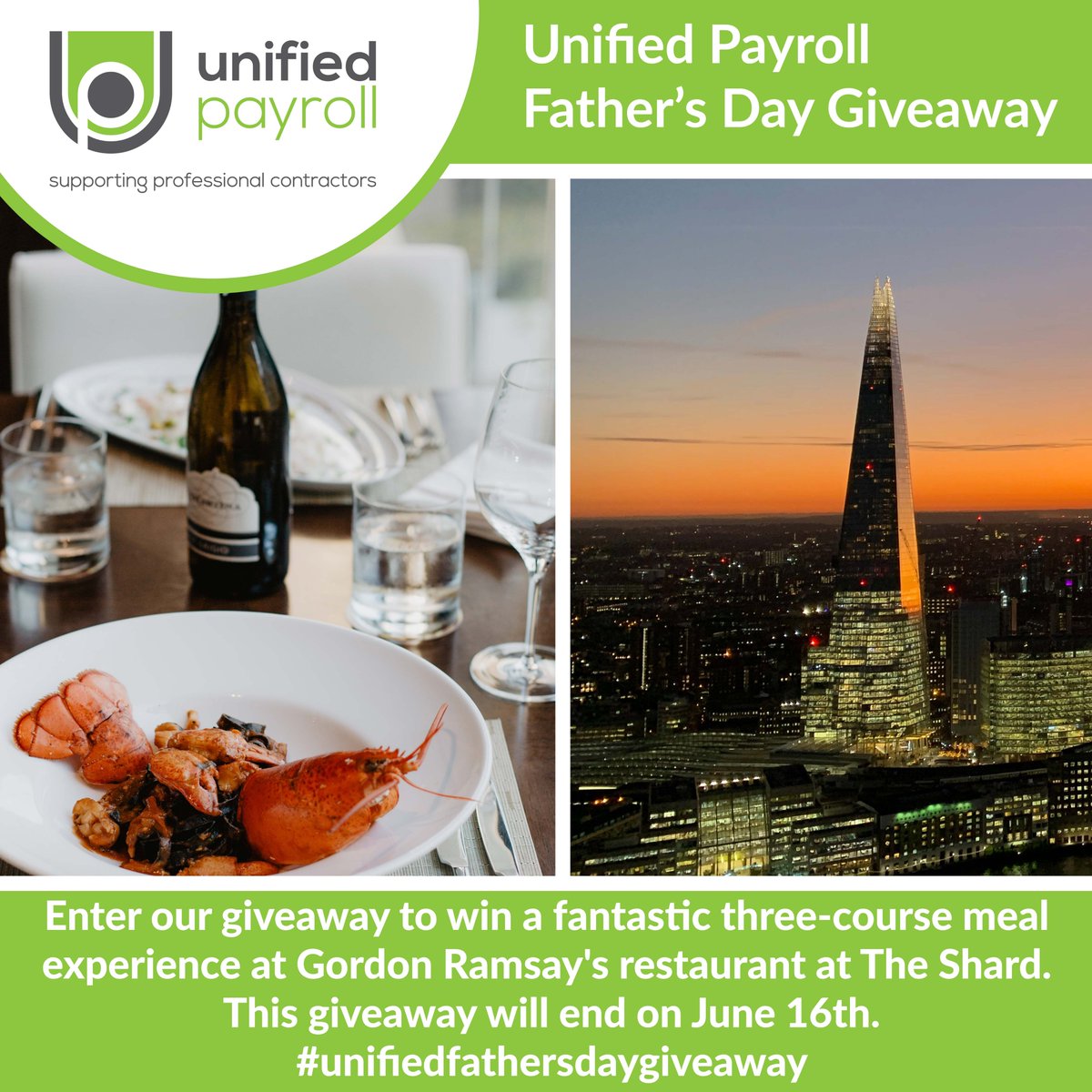 Unified Payroll UK (@unified_payroll) on Twitter photo One lucky winner will win a three-course meal experience at Gordon Ramsay’s restaurant at The Shard.
To enter our giveaway, simply:
1. Like this post
2. Follow <a href="/Unified_Payroll/">Unified Payroll UK</a>
3. Tag 3 friends
Giveaway ends 16th June Midnight.
Giveaway prize is valid until 31 October 2021. One lucky winner will win a three-course meal experience at Gordon Ramsay’s restaurant at The Shard.
To enter our giveaway, simply:
1. Like this post
2. Follow <a href="/Unified_Payroll/">Unified Payroll UK</a>
3. Tag 3 friends
Giveaway ends 16th June Midnight.
Giveaway prize is valid until 31 October 2021.