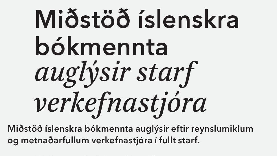 Miðstöð íslenskra bókmennta auglýsir eftir verkefnastjóra í fullt starf. Umsóknir skal senda á islit@islit.is. Umsóknarfrestur er til og með 16. júní nk. islit.is/frettir/auglys…