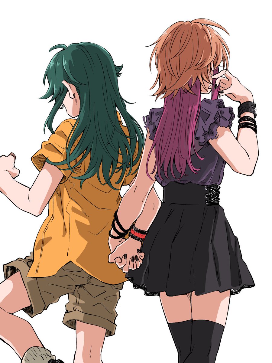 ninomiya asuka multiple girls 2girls shirt thighhighs long hair skirt black skirt  illustration images