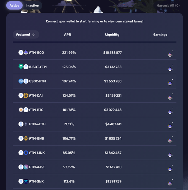 La DeFi sur Fantom :Je ne l'ai pas utilisé à titre personnel donc n’hésitez pas à mettre vos expériences dans les commentaires. Les interfaces sont basiques et les pools nombreuses. Les plateformes proposent de très bon APR. Voici un exemple avec  @Spirit_swap