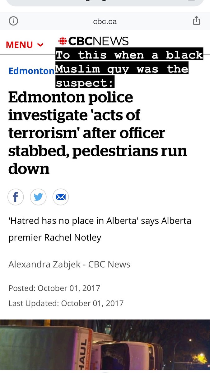 RabibAlam's tweet photo. @NWestoll how could you come up with a headline as lame as this when the chief of police had already concluded this was a terror attack? Pls explain this anti-Muslim rhetoric in your piece @globalnews https://t.co/XJd7DsT81D
