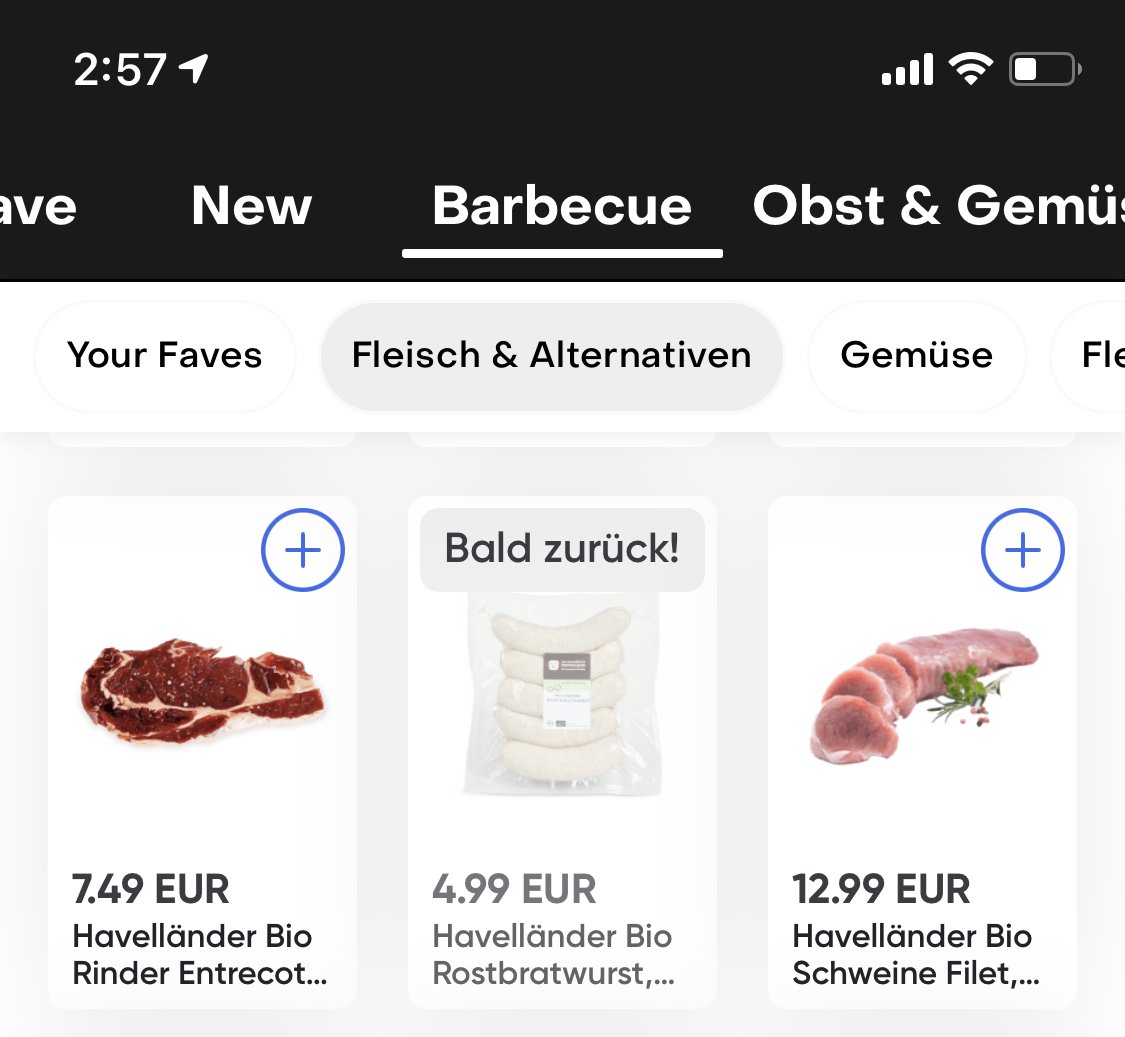 RetoWettach's tweet image. A surprisingly convenient experience - well done, @gorillasapp! However, I am wondering, why don&apos;t you track my interest for products, which are currently not available (“Bald zurück!”) - by revealing their unavailability only after I selected them? #datadrivenExperiences