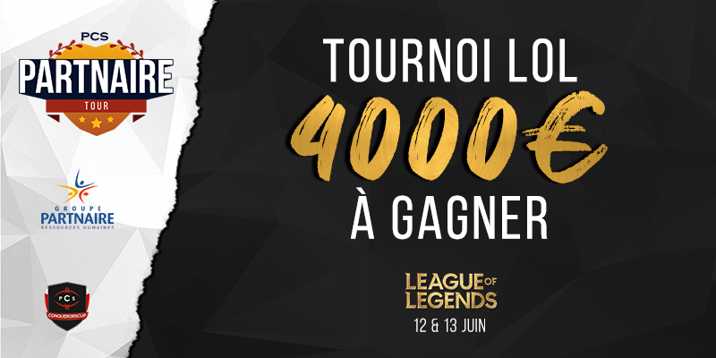 À l'occasion du #PartnaireTour, nous organisons un tournoi <a href="/LoL_France/">League of Legends FR</a>  avec 4000€ de CASHPRIZE !

Le tournoi sera diffusé sur la <a href="/PCS_TV/">PCS TV</a> :
📺pcs-tv.com

Pour vous inscrire, c'est par ici :
➡conquerorscup.com/Partnaire-Tour

<a href="/PartnaireFrance/">Partnaire France</a> ❤️🖤

#LOL #tournoi #esport