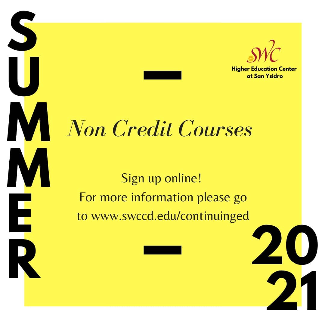 swc_hecsy's tweet image. 𝚂𝚞𝚖𝚖𝚎𝚛 𝟸𝟶𝟸𝟷 - Swipe for Available Non Credit Courses
For more courses please go to
 swccd.edu/webadvisor 
#su21 #swc #hecsy