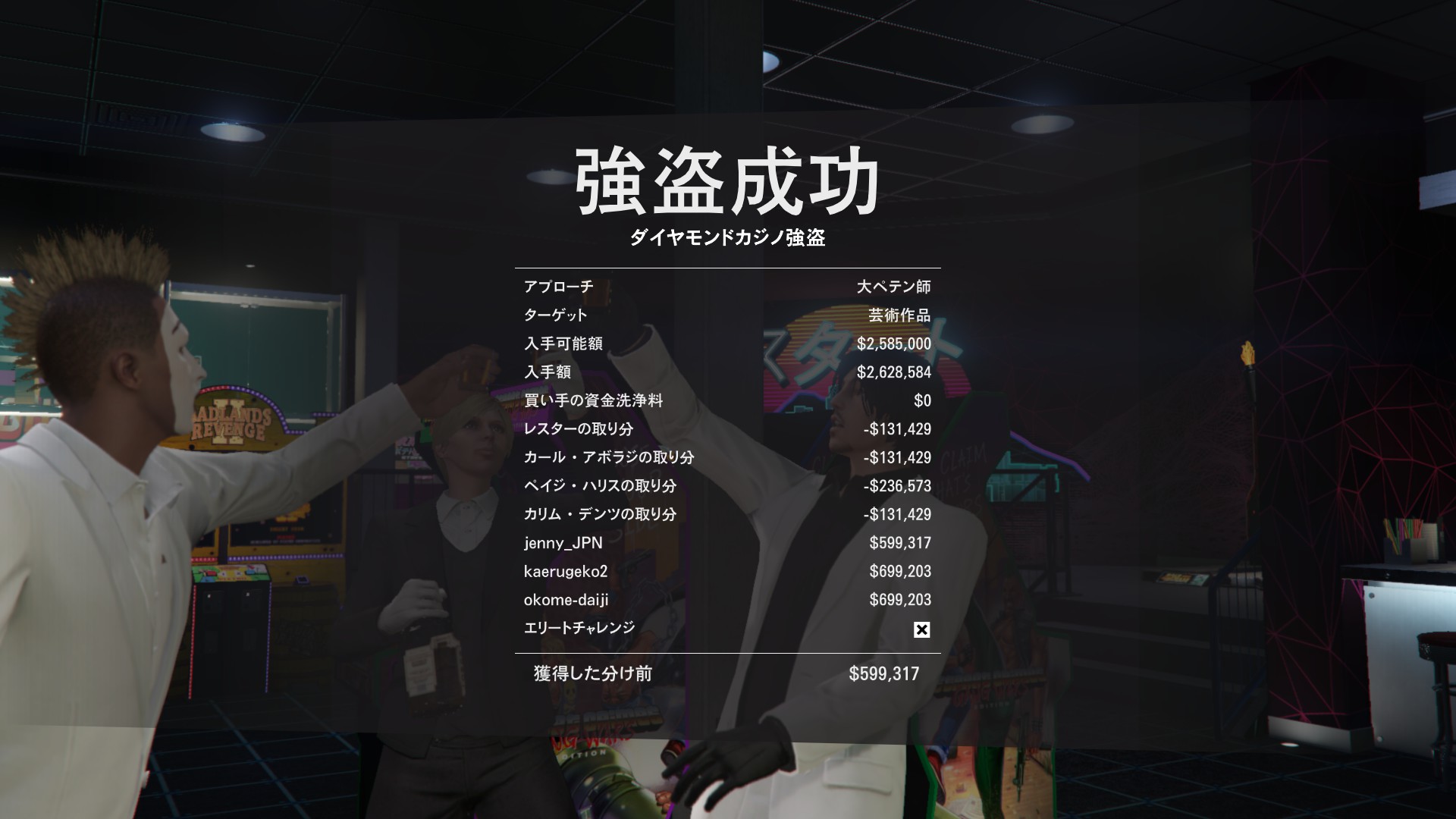Jpn Shoshinsya Guild 今日の強盗 これ以外に一件ペリコとdd第3幕お手伝い 初心者さん用にグルッペ多めにしてるけど やっぱり飽き気味 ストックを一個隠密に変えようかなぁ Gta Gta5 Gtaonline Gta オンライン カジノ強盗 カヨペリコ強盗