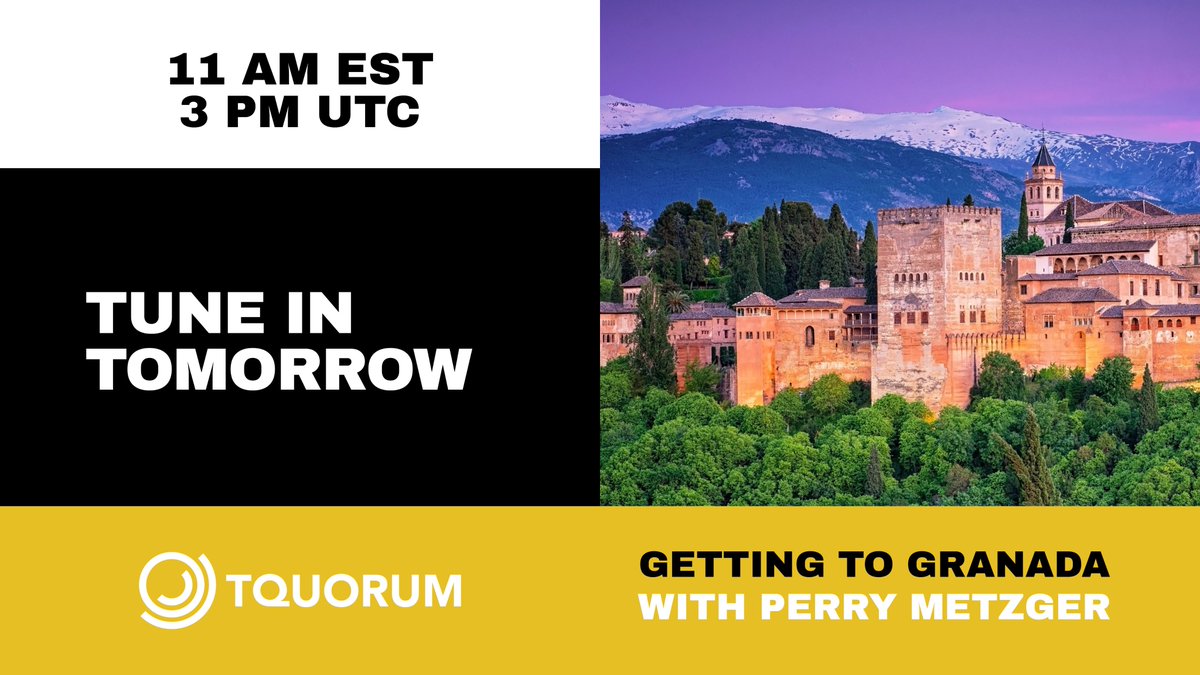 We’re nearly there, folks! The latest #TQuorum Session kicks off tomorrow. Don’t miss Perry Metzger of <a href="/TezosFoundation/">Tezos Foundation</a> explore the latest #Tezos upgrade proposal, Granada. 

Register here: hopin.com/events/2021-se…