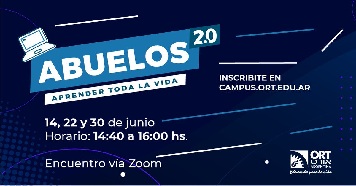 ORTArgentina's tweet photo. ¡Vuelve Abuelos 2.0! El taller para que los abuelos y abuelas de nuestros estudiantes ingresen al mundo digital 💻 de la mano de los chicos y chicas de #InformáticaORT y #TICORT.

📌 Inscribite completando el formulario: https://t.co/gRYRCmYNCM https://t.co/M9MPo0ZA2d
