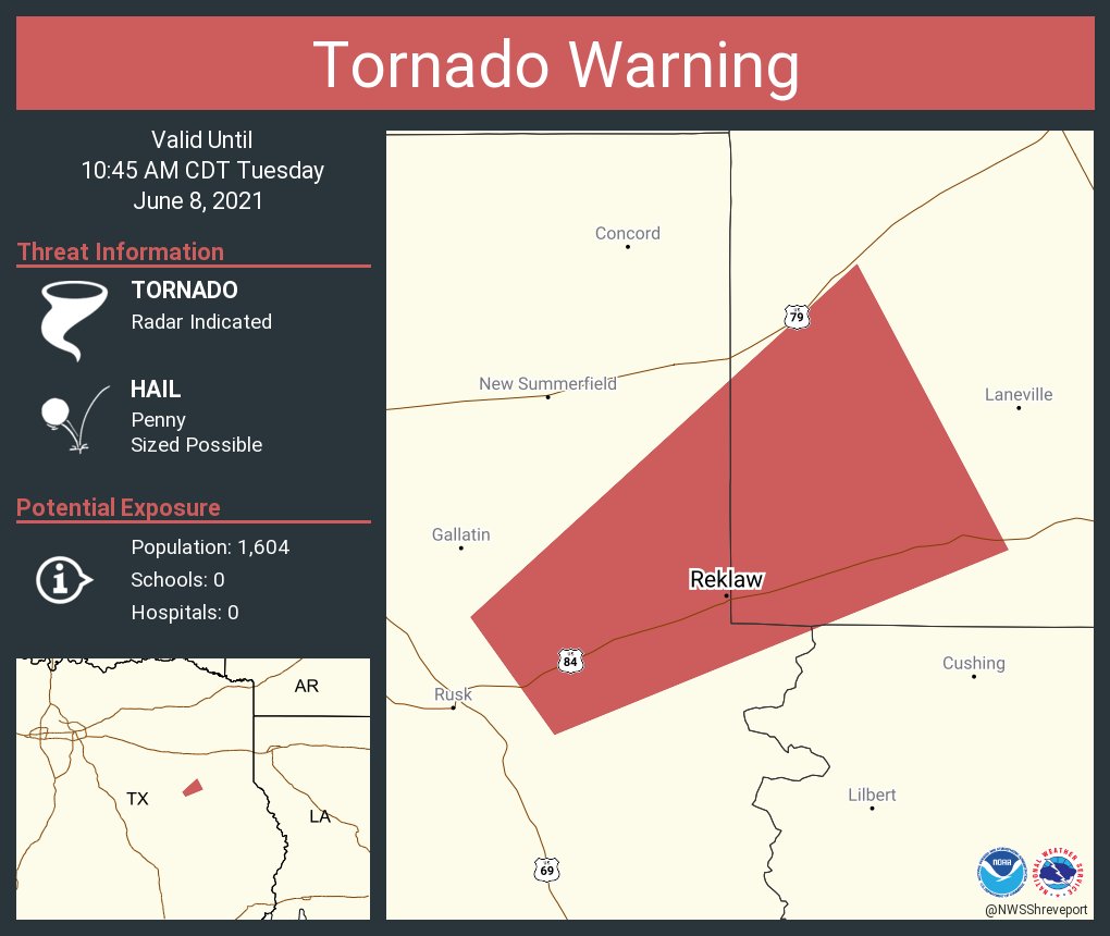 NWS Tornado on Twitter "Tornado Warning including Reklaw TX until 10