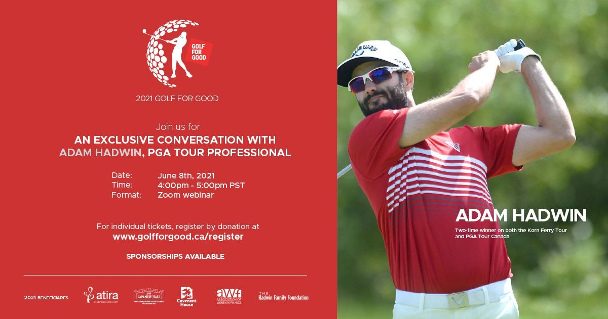 CovenantHouseBC's tweet image. Join us tonight via Zoom for an exclusive conversation with PGA Tour winner &amp;amp; Canadian golfer @ahadwingolf

All proceeds will go towards supporting @FreeOfViolence @JapaneseHall @CovenantHouseBC @AWFbc &amp;amp; The Hadwin Family Foundation.

golfforgood.ca/register