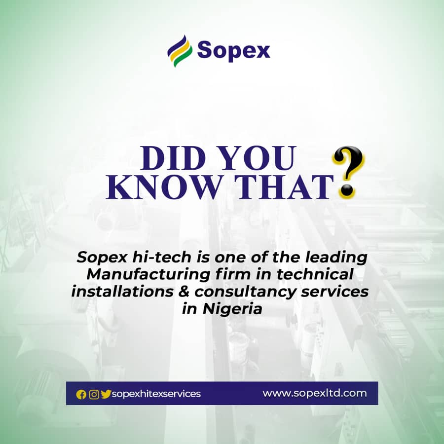 Sopexhitech's tweet photo. At #Sopexhitech, we are a  leading Manufacturing firm in Africa and we deal solely in the;
• Sales, installation and maintenance of Indstrial Manufacturing Machines and Equipments
• Production of Labels/Tamper proof
• Sales of Spare Parts/Accessories

#Sopexhitech
#KeepitOn https://t.co/LgX3k6gxV3
