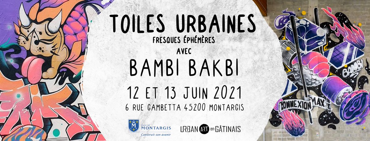 LaBelValette's tweet photo. ÉVÈNEMENT - TOILES URBAINES 🎨
Ce week-end, les 12 et 13 juin, se tiendra notre projet de fresques éphémères à Montargis avec l’artiste Bambi Bakbi ! 💥
Venez assister à la réalisation !
Pour plus d’informations : https://t.co/USdKslObgv
#lbv4 #spayart #urbanart #fresque #art https://t.co/B1RNULnPB3