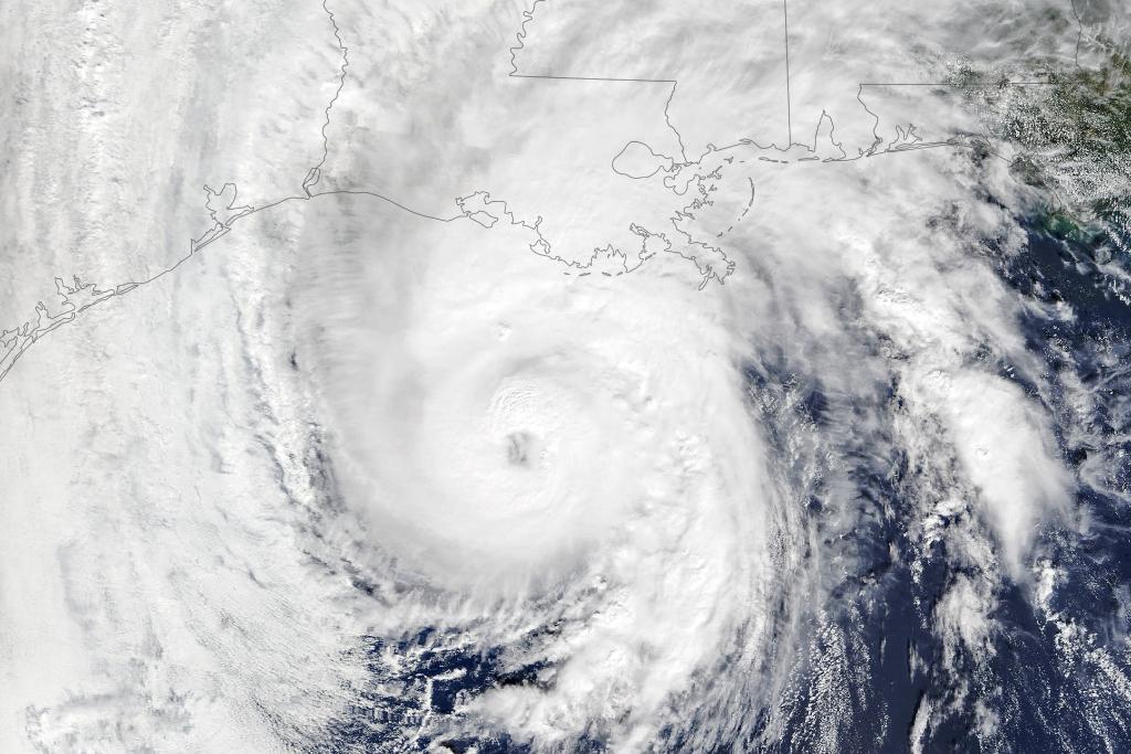 Satellite image of Hurricane Zeta making landfall 