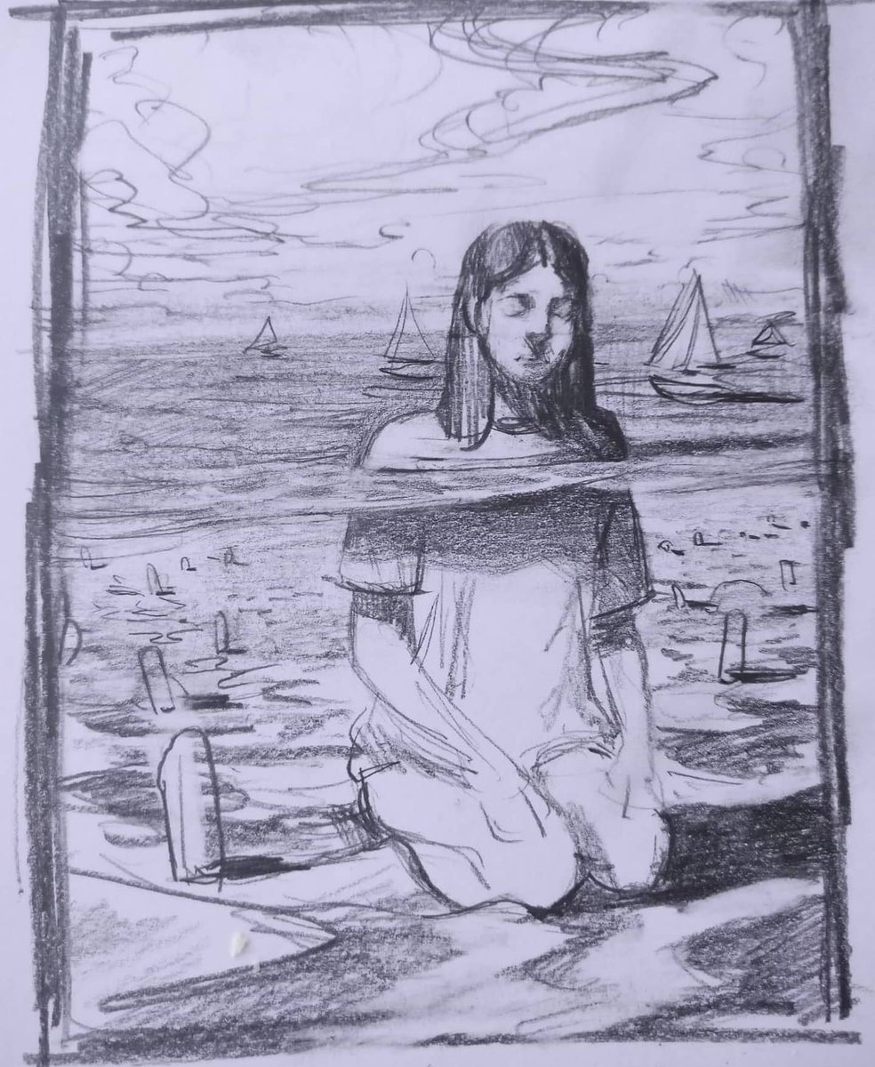Sat by the Shoreline. Final and early sketch. Zoom in for crab 