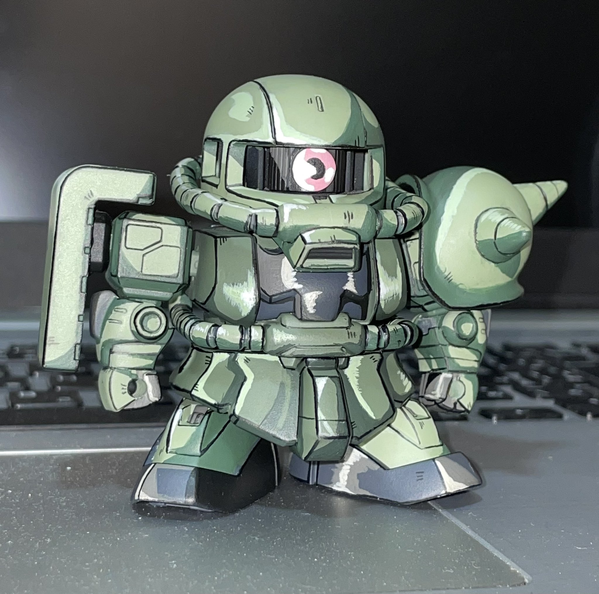 タマゴナイト あなたの自慢のザクを見せてください イラスト風模型 Sdガンダム 合わせ目消ししたら手首の可動がオミットされてしまいましたが自慢のザクです T Co Riatciefn2 Twitter