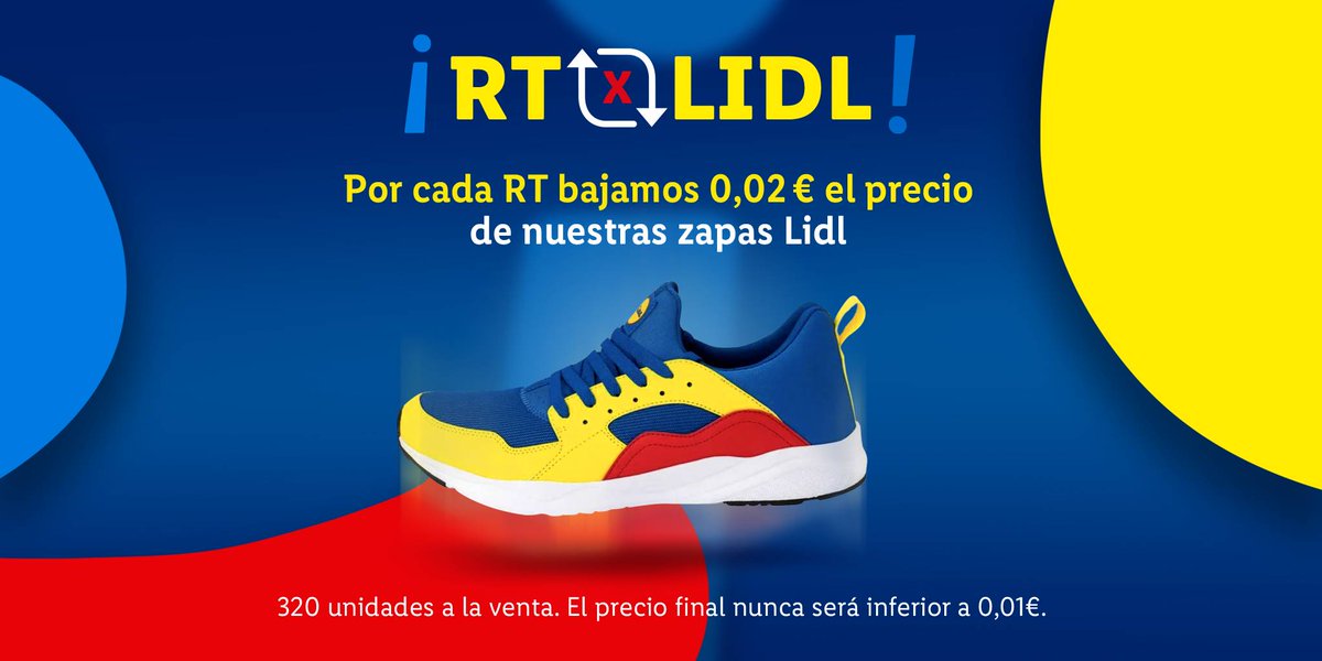 👟 ¡Se nos ha ido de las manos! 👟

Este viernes sacamos 320 zapas y el precio lo decides tú. Sí, sí, como lo oyes, por cada RT a este post bajamos 2 céntimos el precio.

Tenéis hasta mañana a las 14h y ahora están a 19,99€.
Go, go, go 👊!

#RTxLIDL