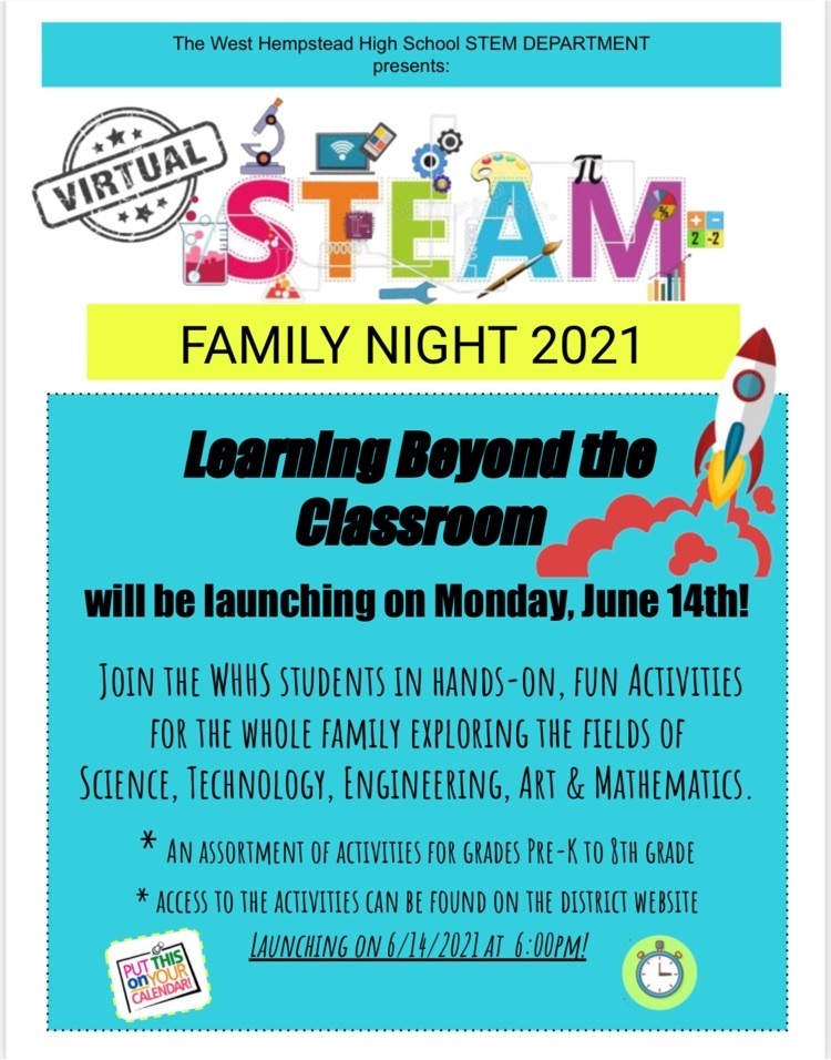 Two great events coming up! Saturday is our Art Day @wh_highschool from 12 pm - 3 PM. Monday, kicks off our STEAM virtual event beginning at 6 PM. @whufsdd #RamResolve