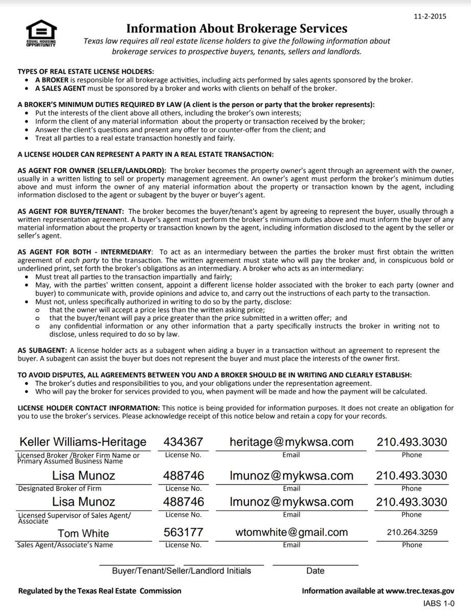 TomWhiteGroup's tweet photo. Texas Real Estate Commission Information About Brokerage Services
Texas Real Estate Commission Consumer Protection Notice https://t.co/Ga0I2G4AyI