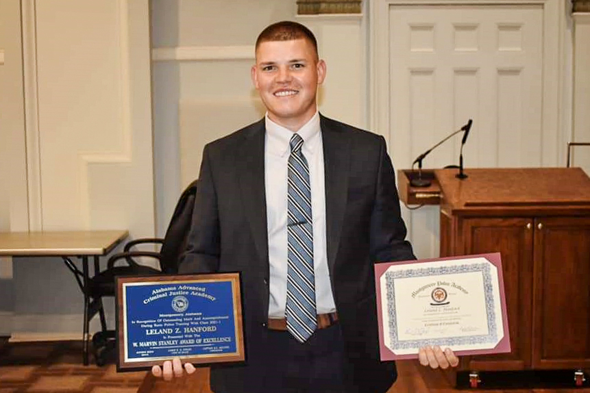 ABPPalabamagov's tweet photo. The Alabama Bureau of Pardons and Paroles congratulates Officers George L. Brown II, Leland Z. Hanford and Sankaray Jawo for graduating from the Montgomery Police Academy! Officer Hanford received the Marvin Stanley Award for the highest overall average of 96.4. https://t.co/0trw3rv7NB